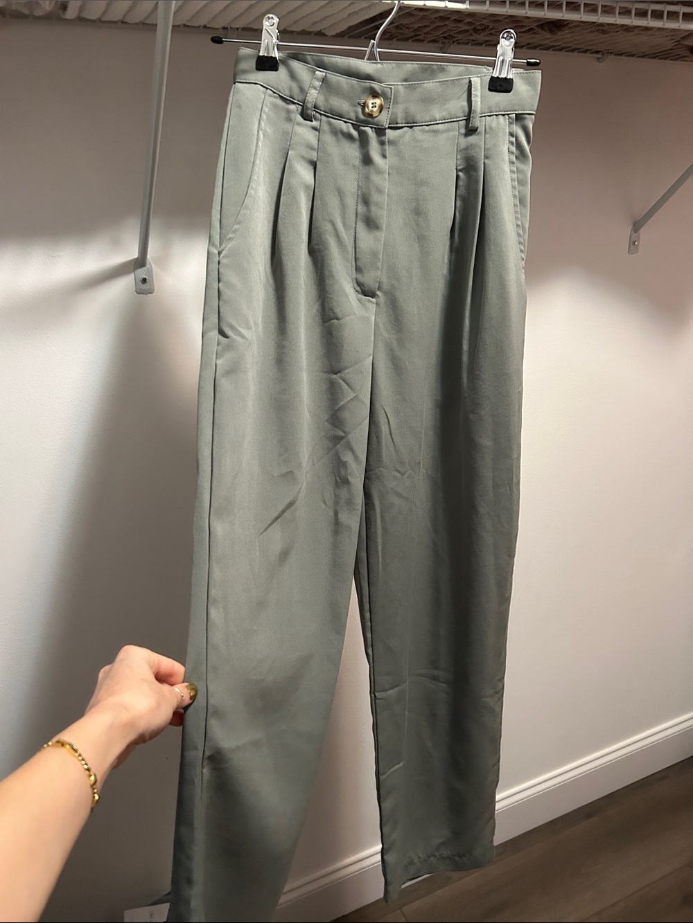 Los Angeles Apparel High-Rise Pleated Trousers — Sage Green